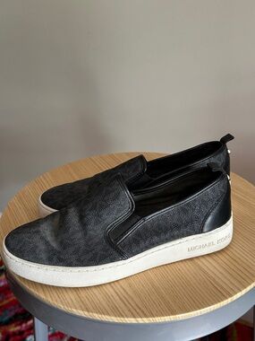 Michael Kors Black Leather Slip-On Loafers with White Sole